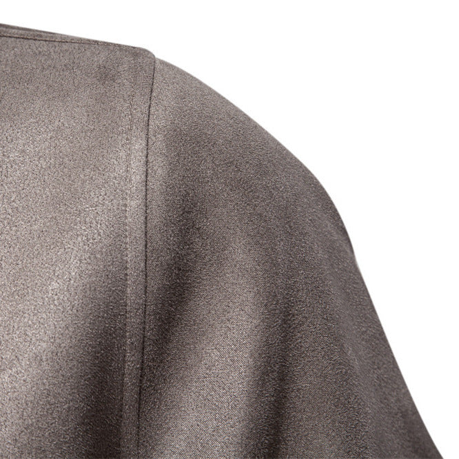 Men's suede-look college jacket with snap button closure, flap pockets and ribbed hem StylebySassy