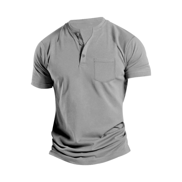 Men's breathable cotton-elastane short sleeve Henley with chest pocket StylebySassy