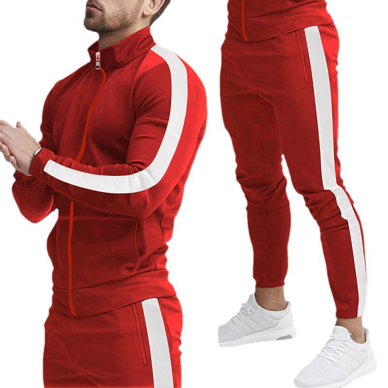 Men's retro striped zip training set with stand-up collar and tapered jogging pants StylebySassy