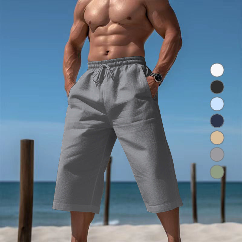 Men's casual knee-length Bermuda shorts with elastic waistband and drawstring StylebySassy