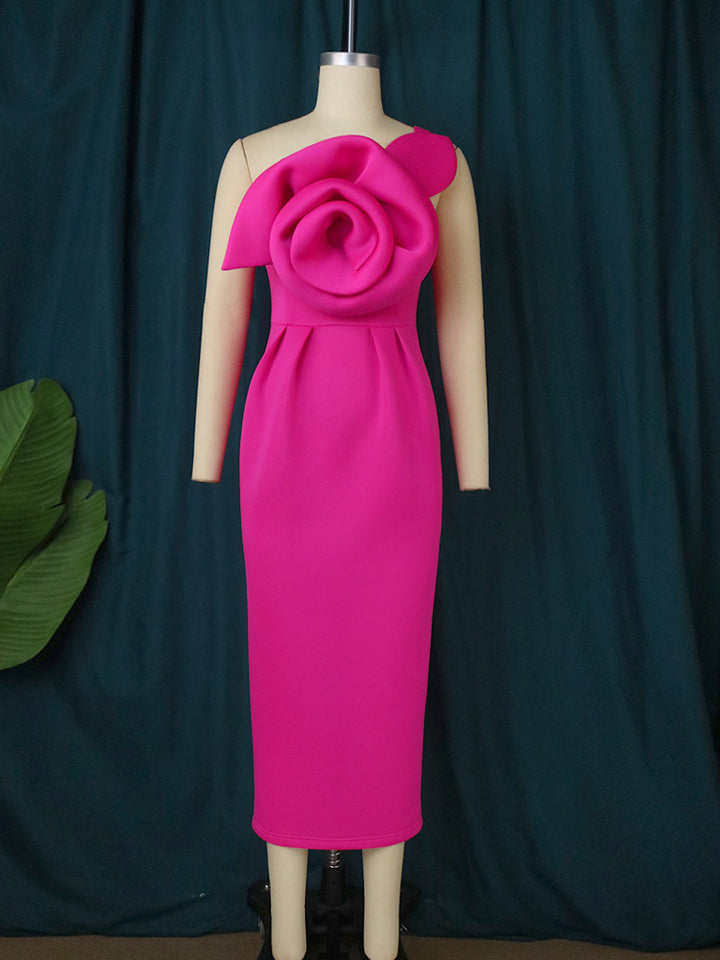 Women's Elegant Evening Dress with Floral 3D Rose Accent StylebySassy
