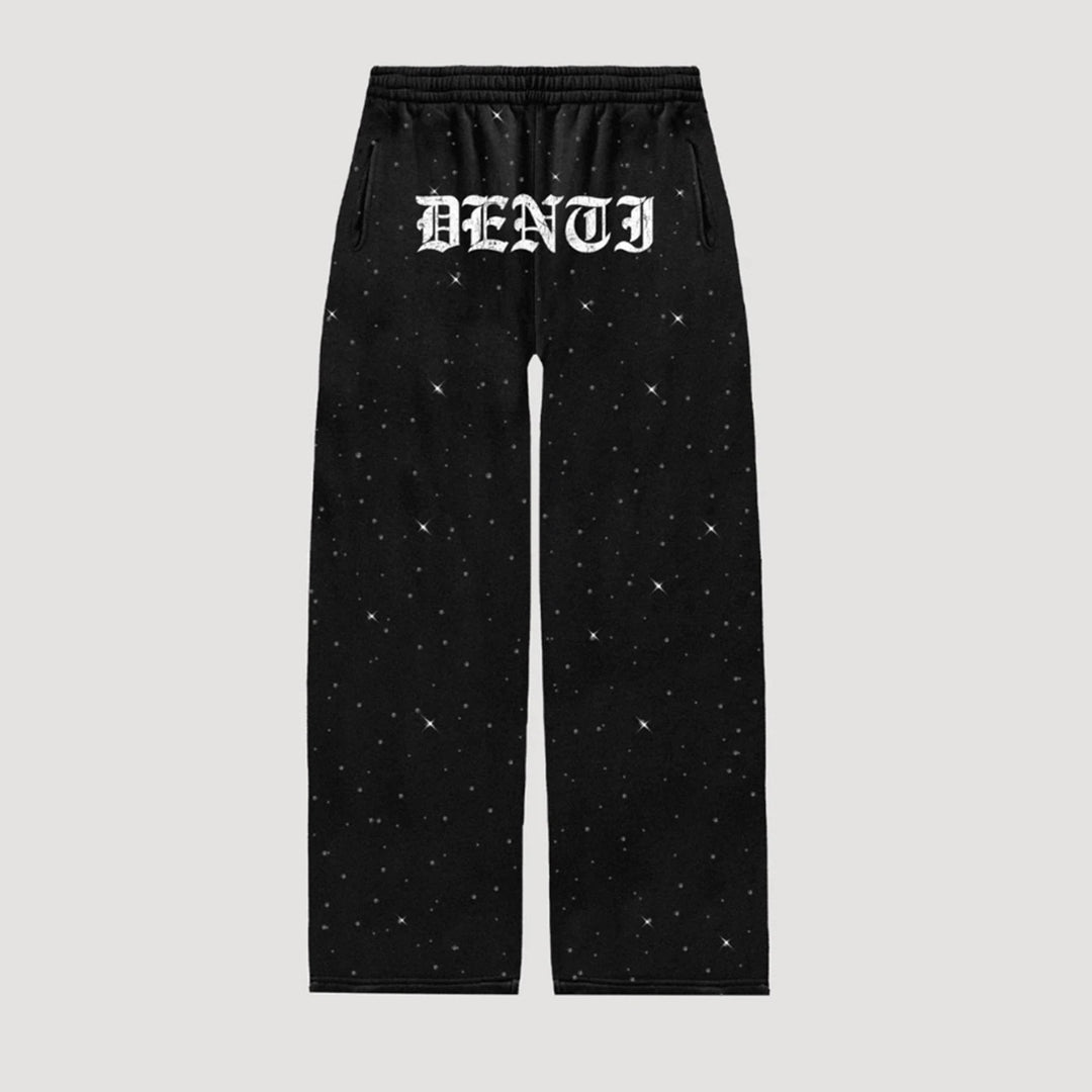 Women's wide sweatpants with all-over stars, Gothic logo print, elastic waistband, and side pockets StylebySassy