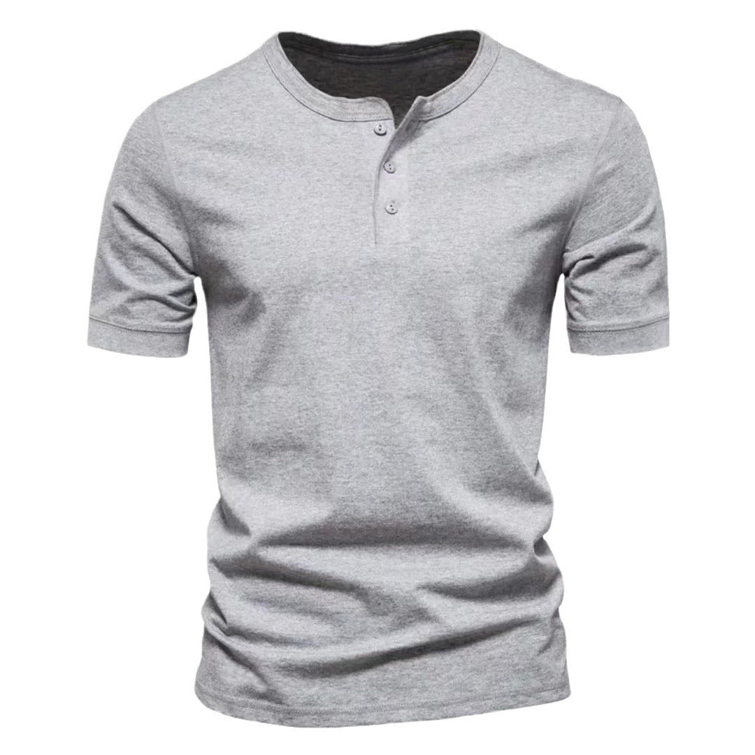 Men's tailored short-sleeve Henley shirt made of cotton blend with button placket StylebySassy