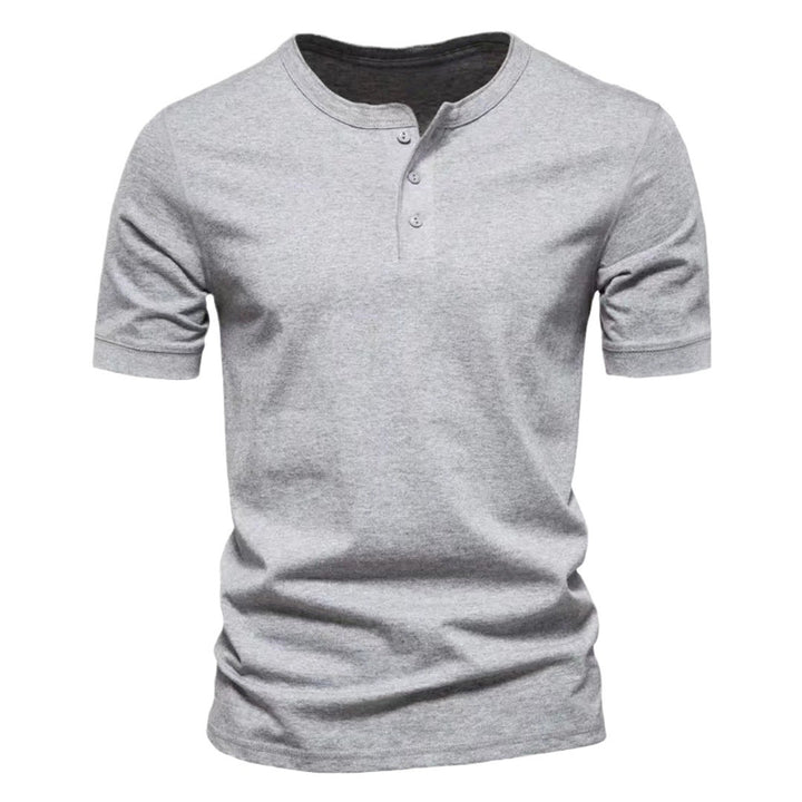 Men's tailored short-sleeve Henley shirt made of cotton blend with button placket StylebySassy