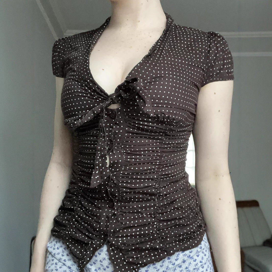 Women's feminine blouse shirt with gathering and bow detail StylebySassy