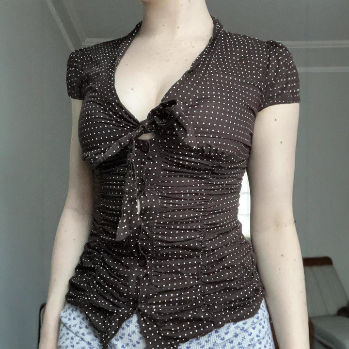 Women's feminine blouse shirt with gathering and bow detail StylebySassy