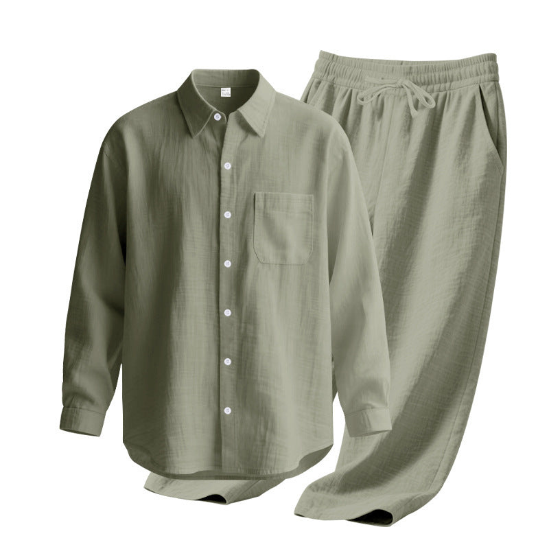 Men's light house suit made of cotton gauze with kent collar shirt, breast pocket and drawstring pants StylebySassy