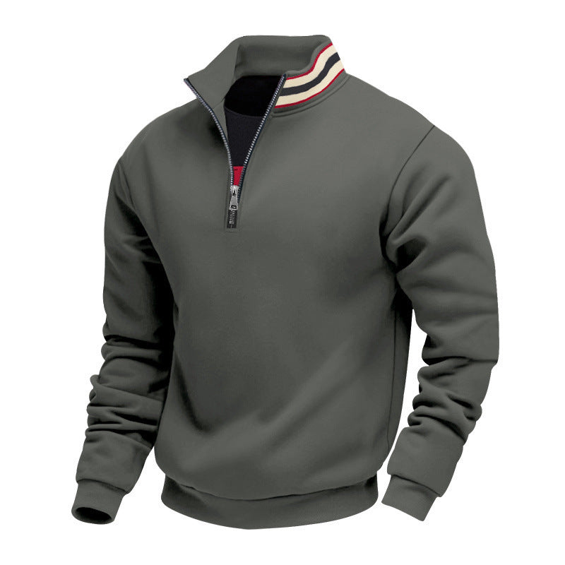 Men's half-zip sweatshirt with sporty ring collar and soft fleece inner lining StylebySassy