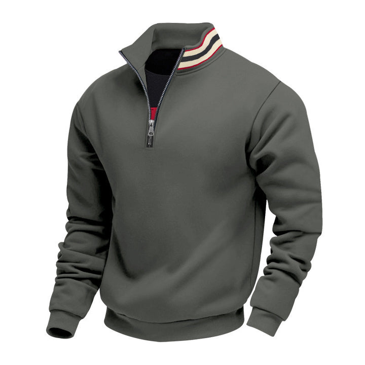 Men's half-zip sweatshirt with sporty ring collar and soft fleece inner lining StylebySassy