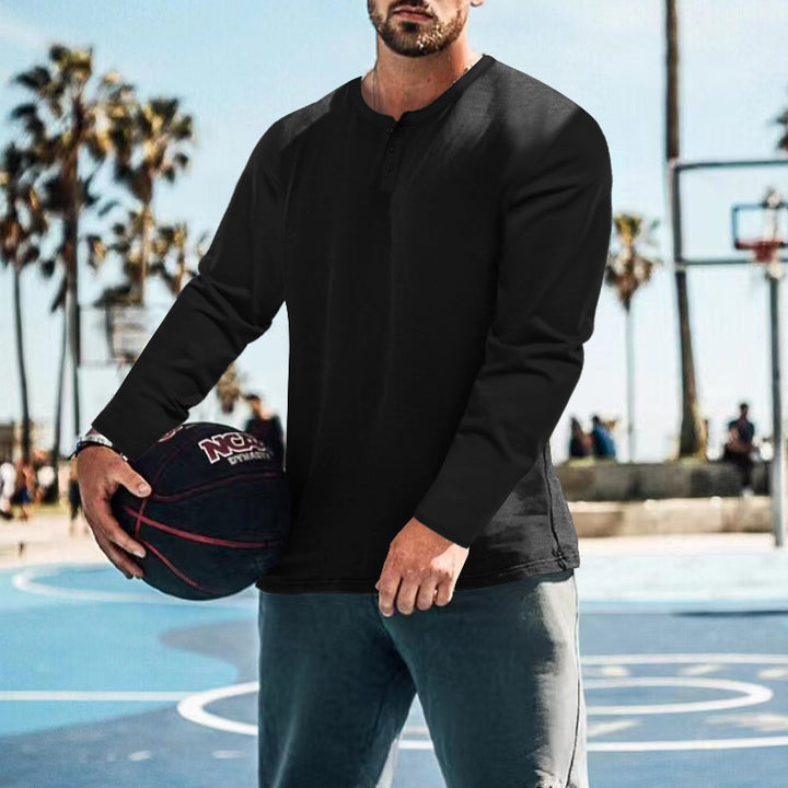 Men's casual long-sleeve shirt with short button placket, soft cotton jersey and slim silhouette StylebySassy