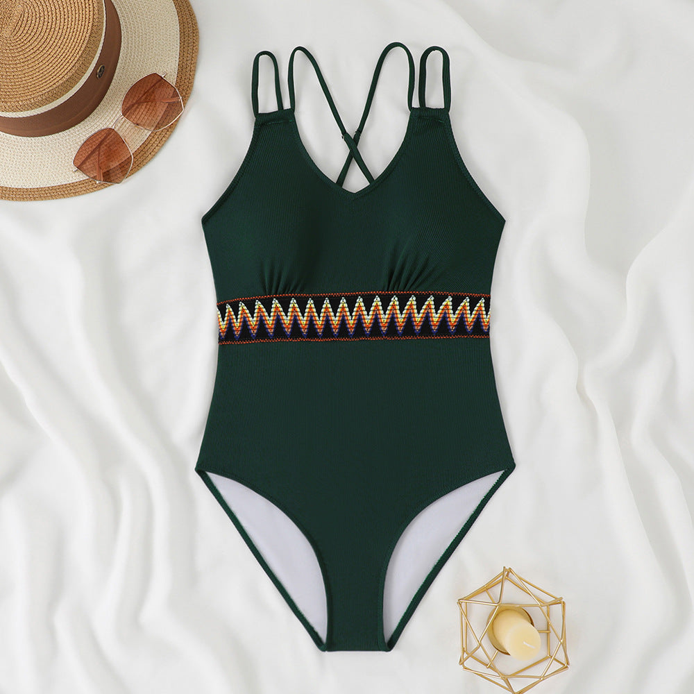 Women's One-Piece Swimsuit with Decorative Tribal Belt StylebySassy