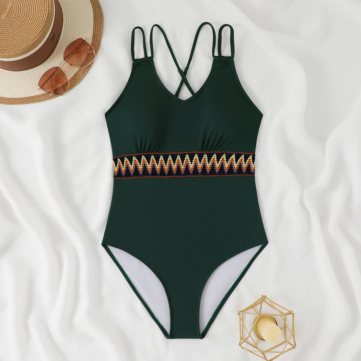 Women's One-Piece Swimsuit with Decorative Tribal Belt StylebySassy