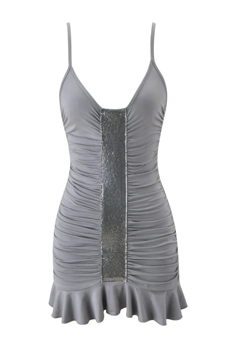 Ladies seductive mini dress with ruffled hem and sparkling detail StylebySassy