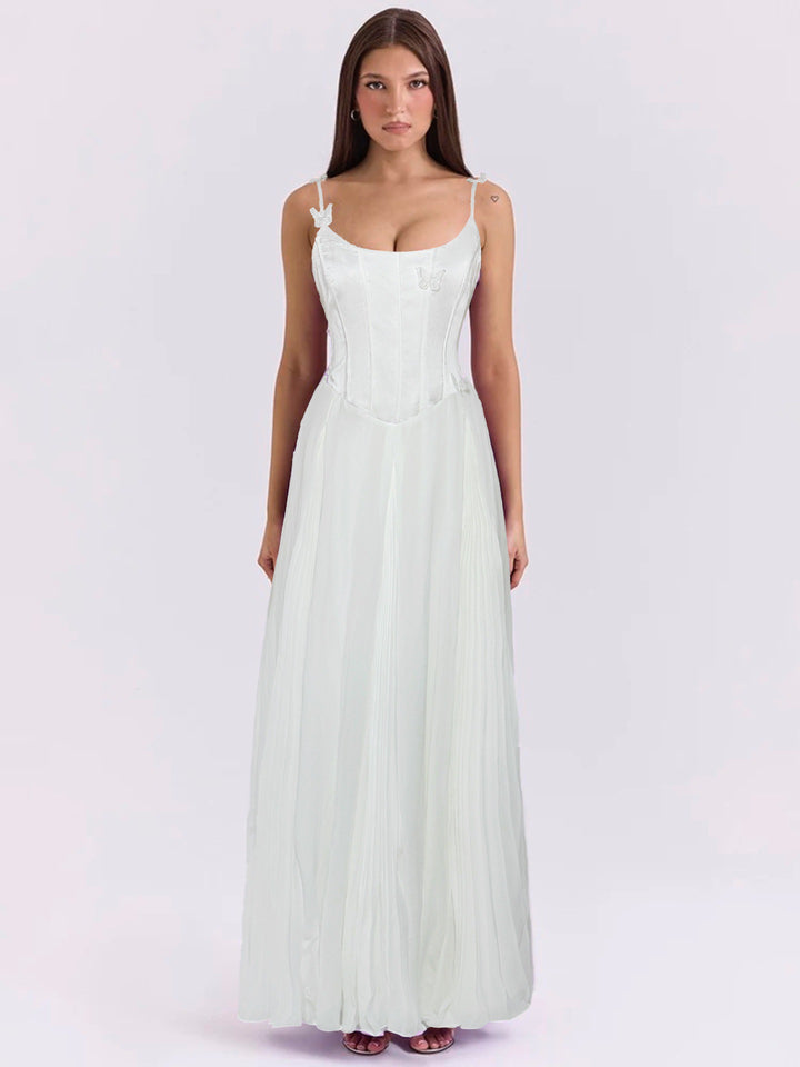 Women's bodycon corset maxi dress with butterfly straps and pleated chiffon skirt StylebySassy