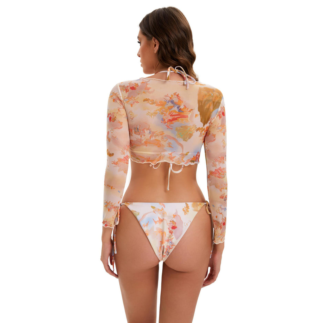 Women's bikini set with long-sleeve crop top and floral design StylebySassy