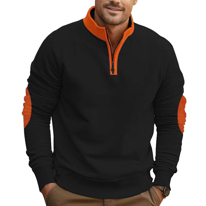 Men's raglan pullover with short zip, stand-up collar and ergonomic elbow panels StylebySassy