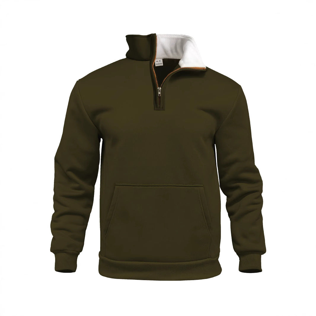 Men's comfort half-zip sweat with high fleece collar, kangaroo pocket and shape-stable ribbed hem StylebySassy
