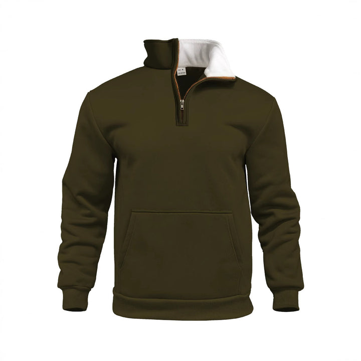 Men's comfort half-zip sweat with high fleece collar, kangaroo pocket and shape-stable ribbed hem StylebySassy