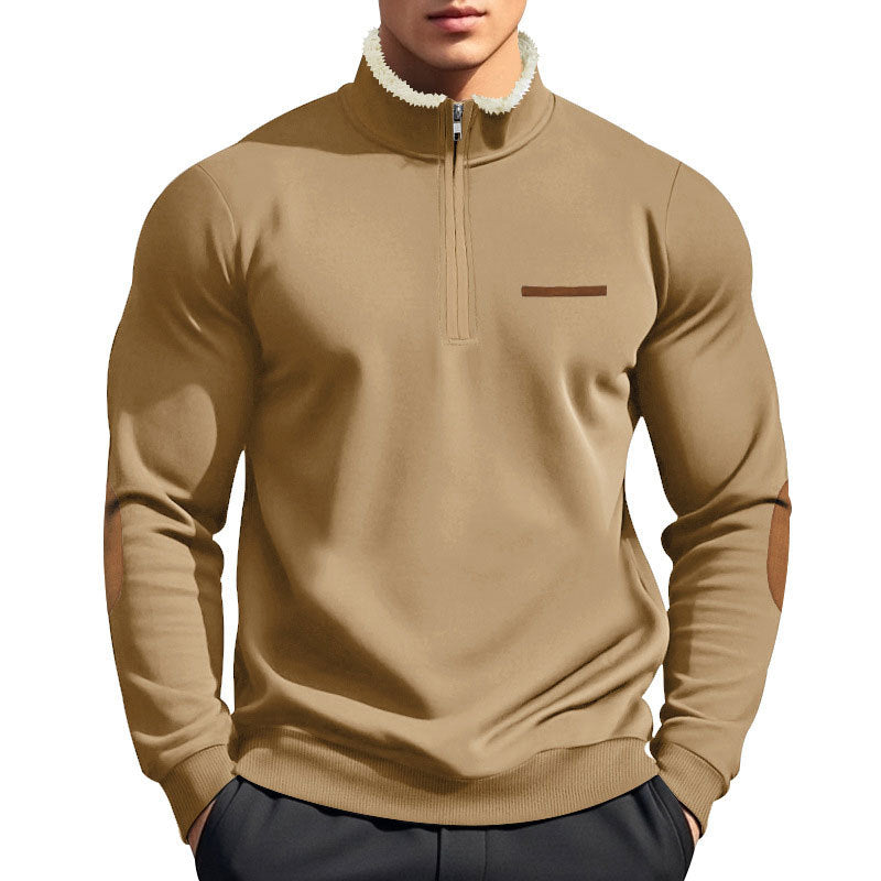 Men's half-zip troyer with teddy fleece collar and leather elbow patches StylebySassy