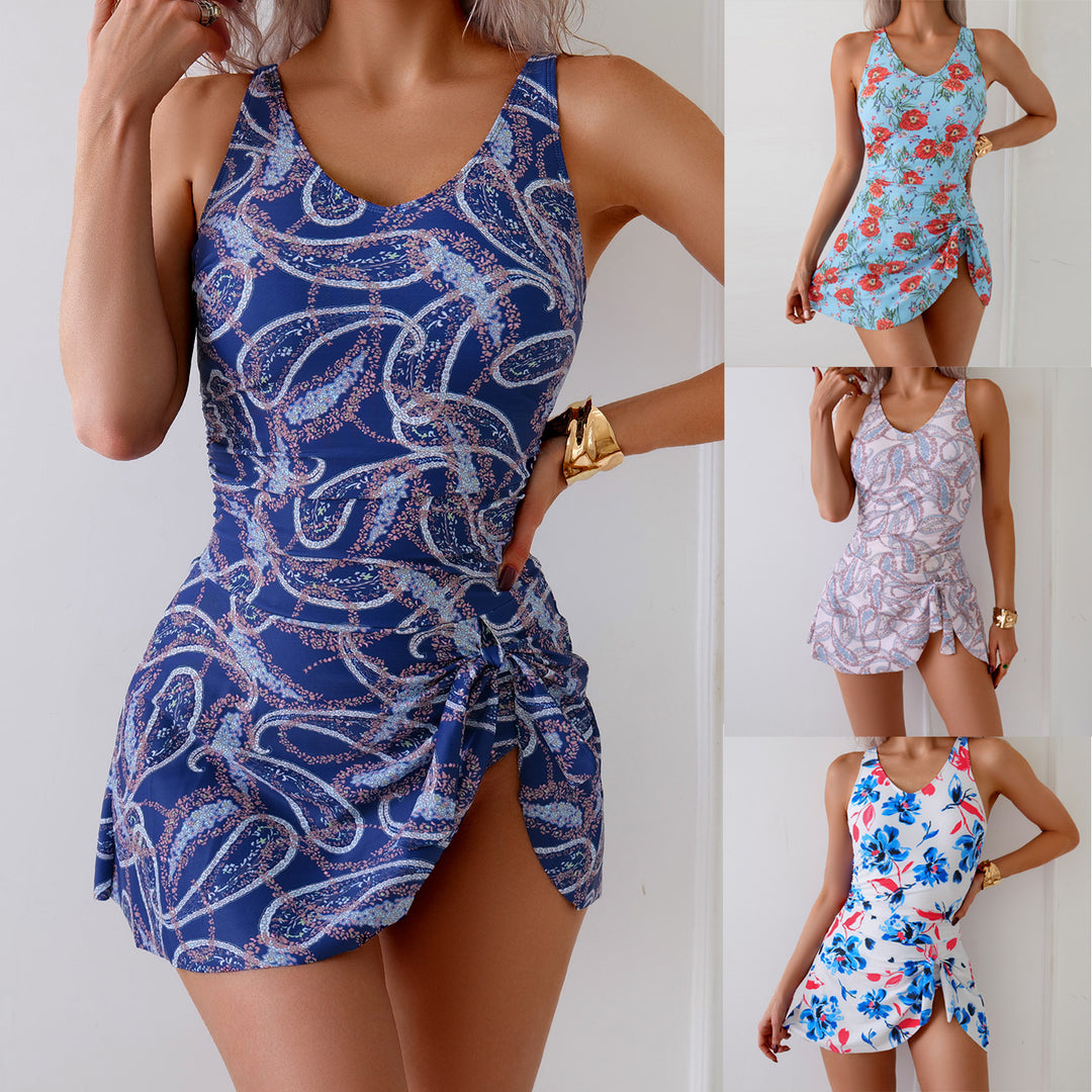 Women's Swimsuit Dress with Floral Design and Side Slit StylebySassy