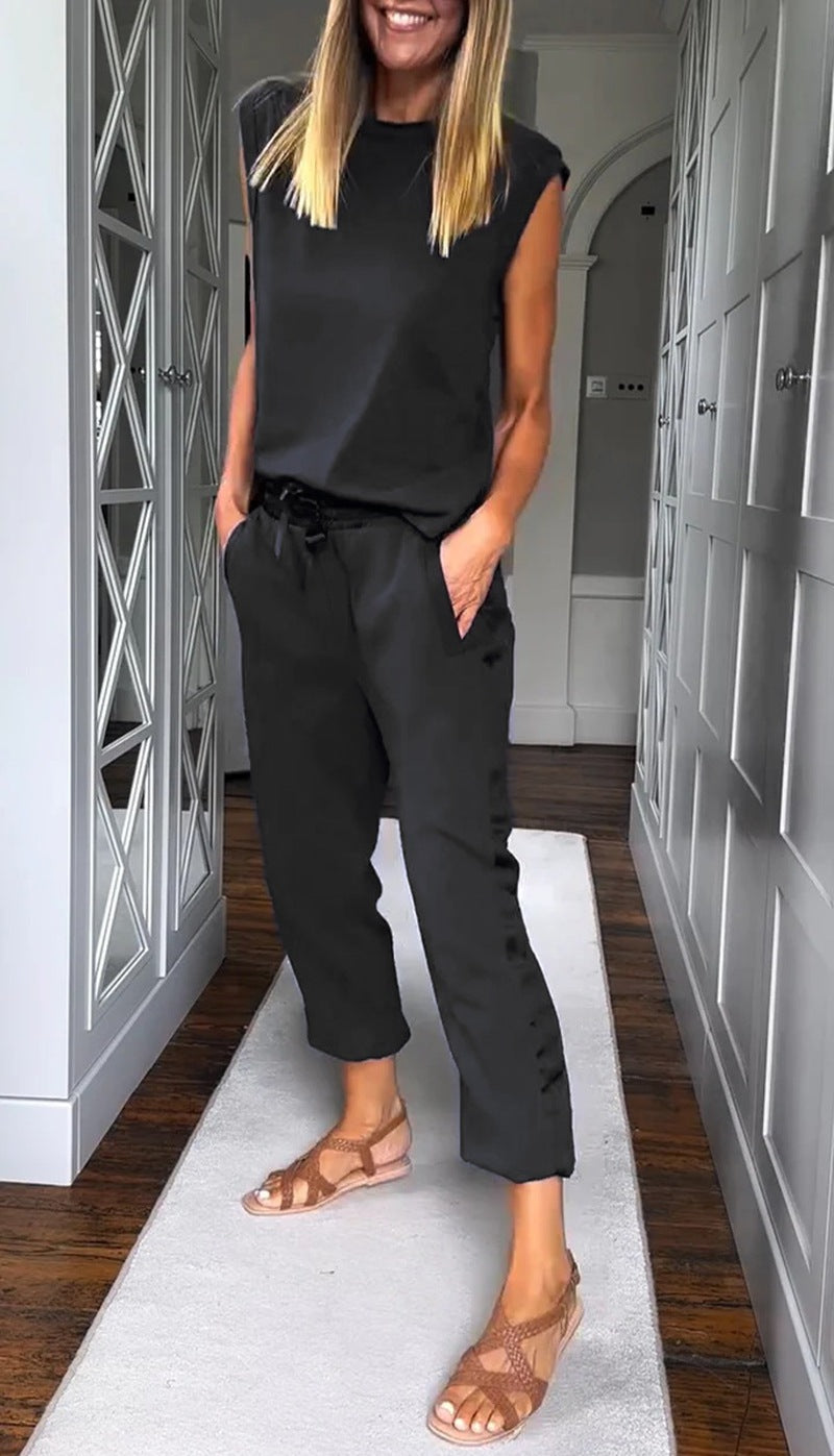 Women's urban jersey two-piece set with dropped shoulder and high-cut cord jog pant StylebySassy