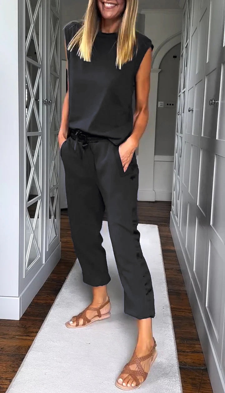 Women's urban jersey two-piece set with dropped shoulder and high-cut cord jog pant StylebySassy