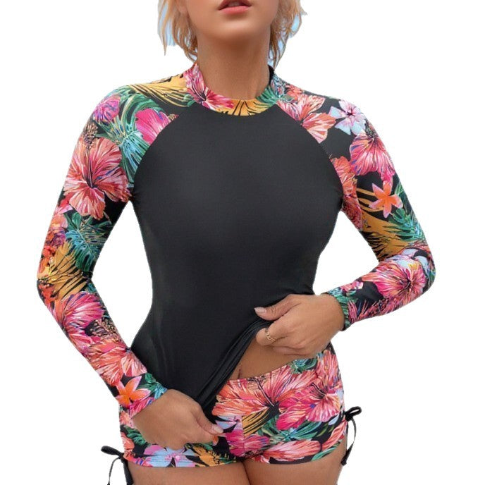 Women's surf clothing set with long sleeves and floral design StylebySassy