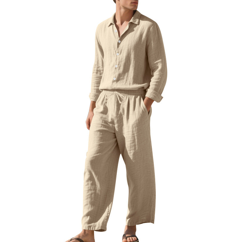 Men's light linen leisure set with shirt and wide pants StylebySassy