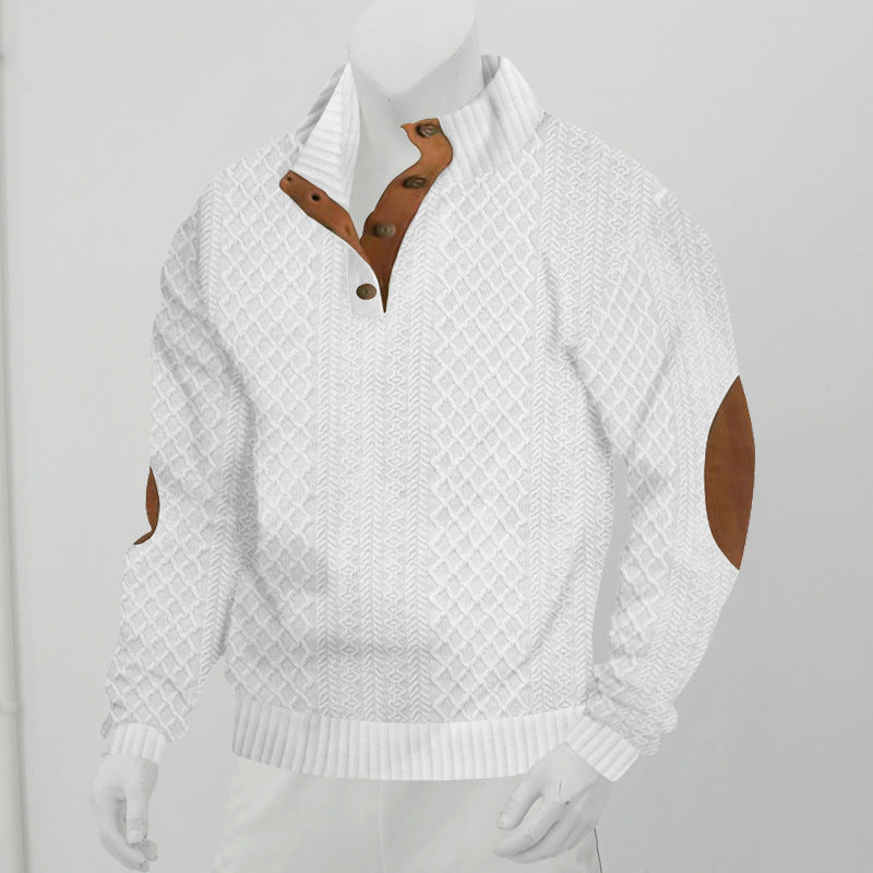 Men's chunky cable knit Troyer with button placket and suede elbow patches StylebySassy