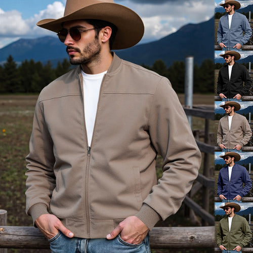 Men's faux suede bomber jacket with stand-up collar, ribbed cuffs, and side pockets StylebySassy