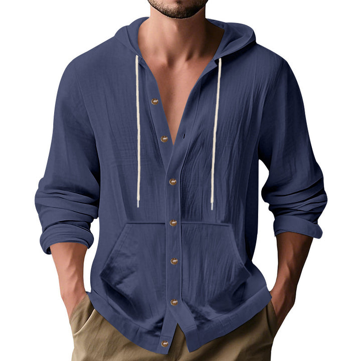 Men's casual hoodie jacket with button placket and kangaroo pocket StylebySassy