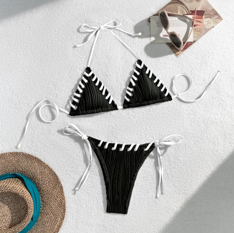 Women's triangle bikini with contrasting lacing details StylebySassy