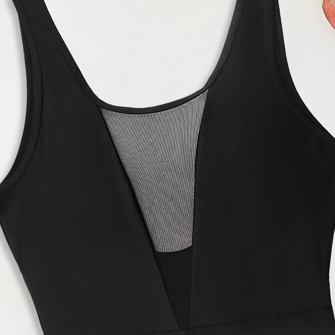 Women High-neck Monokini with Transparent Mesh Details StylebySassy