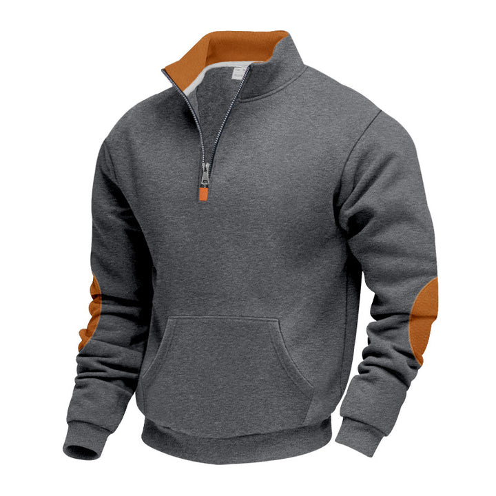 Men's Nano Insulated Half-Zip Pullover with Stand-Up Collar Fleece Lining Kangaroo Pocket and Suede Elbow Patches StylebySassy