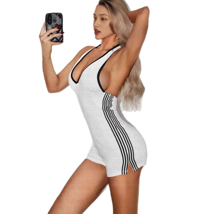 Women's Sporty Jumpsuit with Deep V-Neck and Figure-Hugging Silhouette StylebySassy