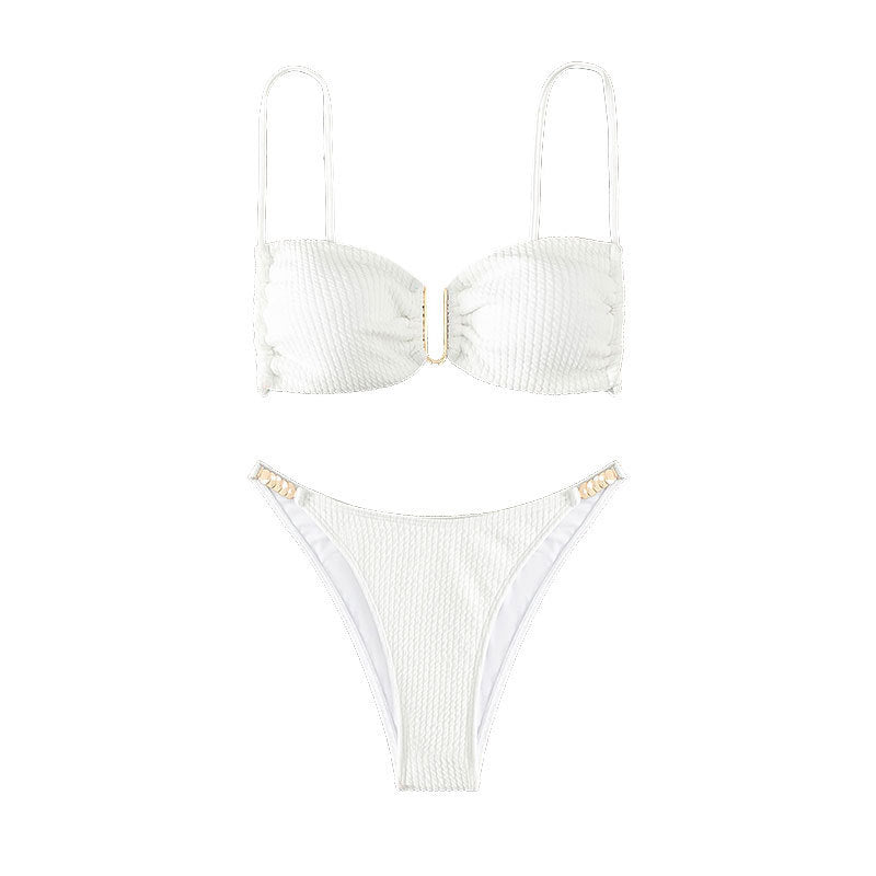 Ladies Bikini Set with refined ruffles and golden accents StylebySassy
