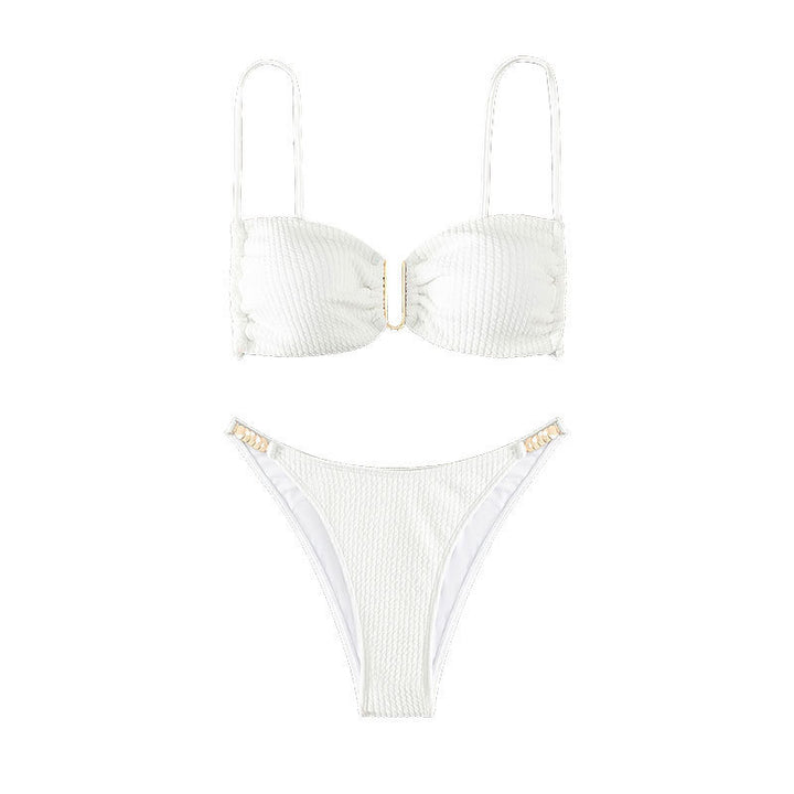 Ladies Bikini Set with refined ruffles and golden accents StylebySassy