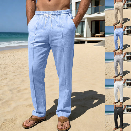 Men's breathable linen blend pants with drawstring, crease and straight leg StylebySassy