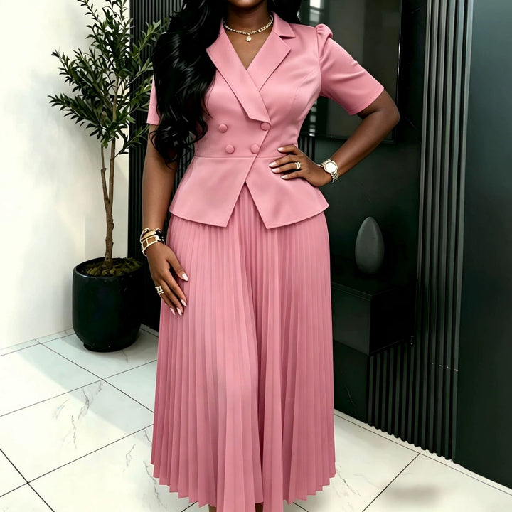 Ladies Pleated Dress with Elegant Blazer StylebySassy