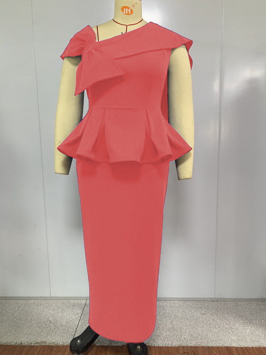 Women Elegant Peplum Dress with Asymmetric Shoulder Design StylebySassy