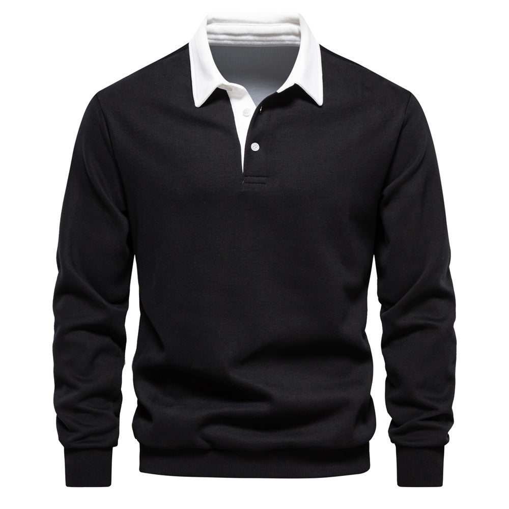 Men's elegant long sleeve polo shirt with contrast collar StylebySassy