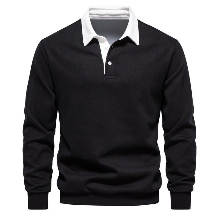 Men's elegant long sleeve polo shirt with contrast collar StylebySassy
