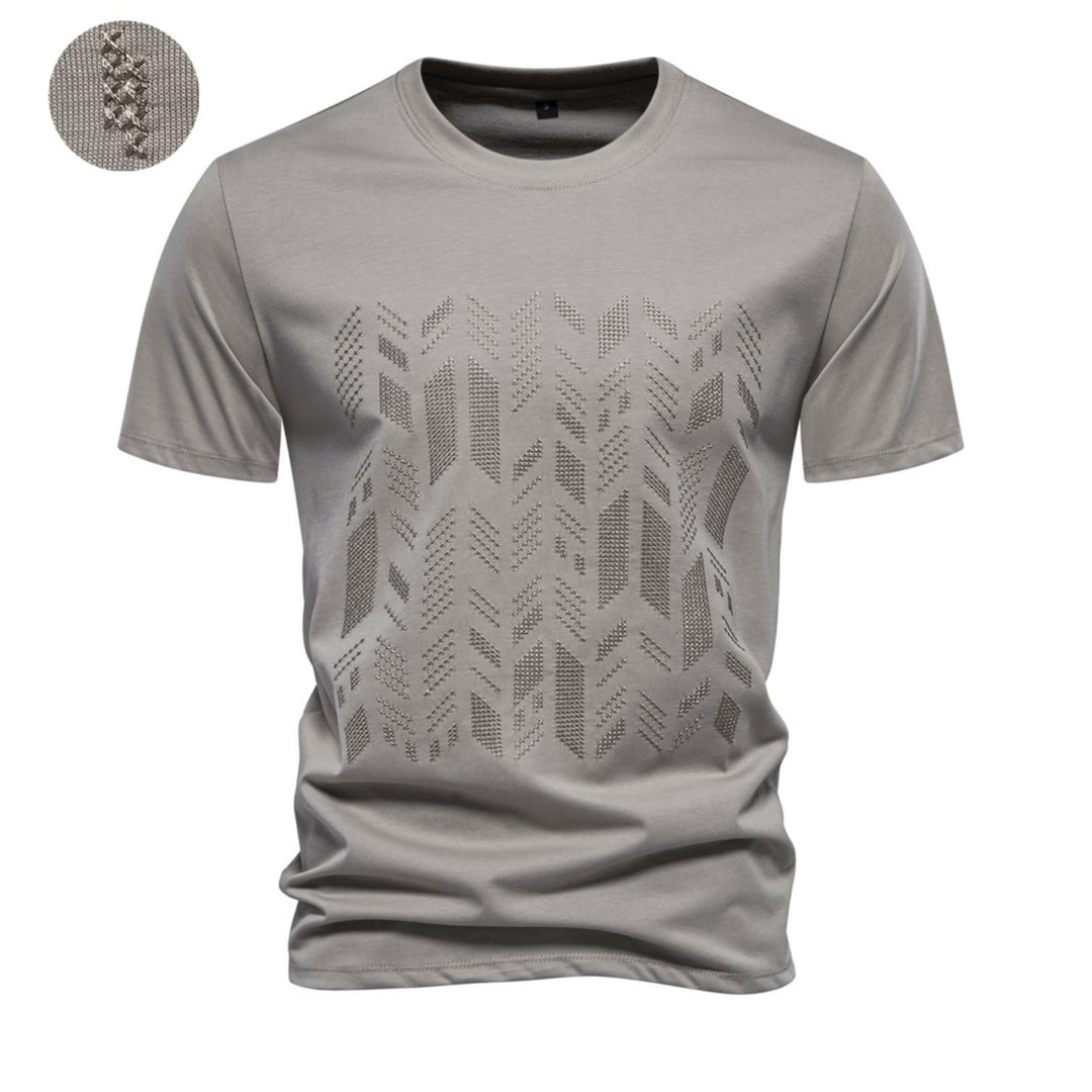 Men's round neck shirt made of cotton blend with geometric laser perforation and straight cut StylebySassy