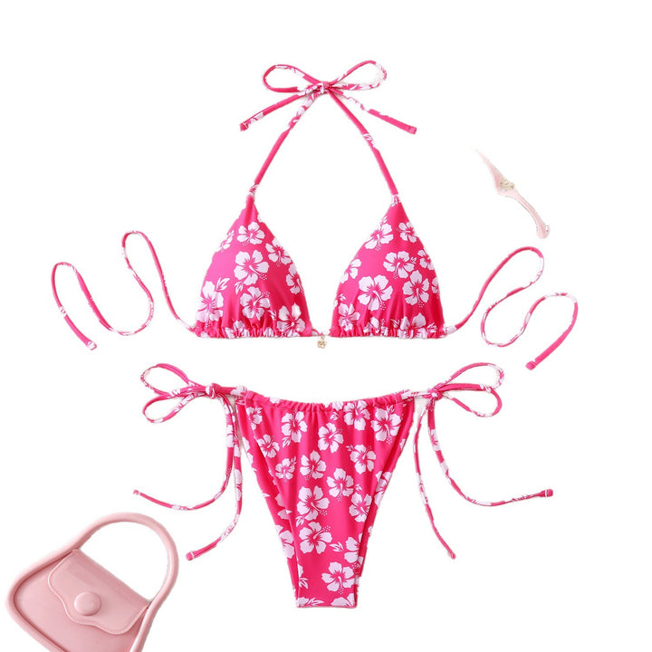 Women's triangle bikini with adjustable ties and floral patterns StylebySassy