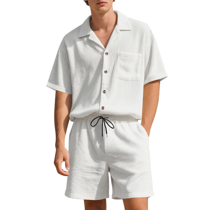 Men's vacation set with open shirt with Cuban collar and drawstring Bermuda StylebySassy