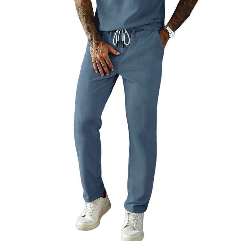 Men's narrow-cut comfort pants with elastic waistband, drawstring, and fine ribbed structure StylebySassy