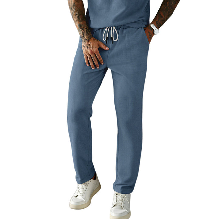 Men's narrow-cut comfort pants with elastic waistband, drawstring, and fine ribbed structure StylebySassy