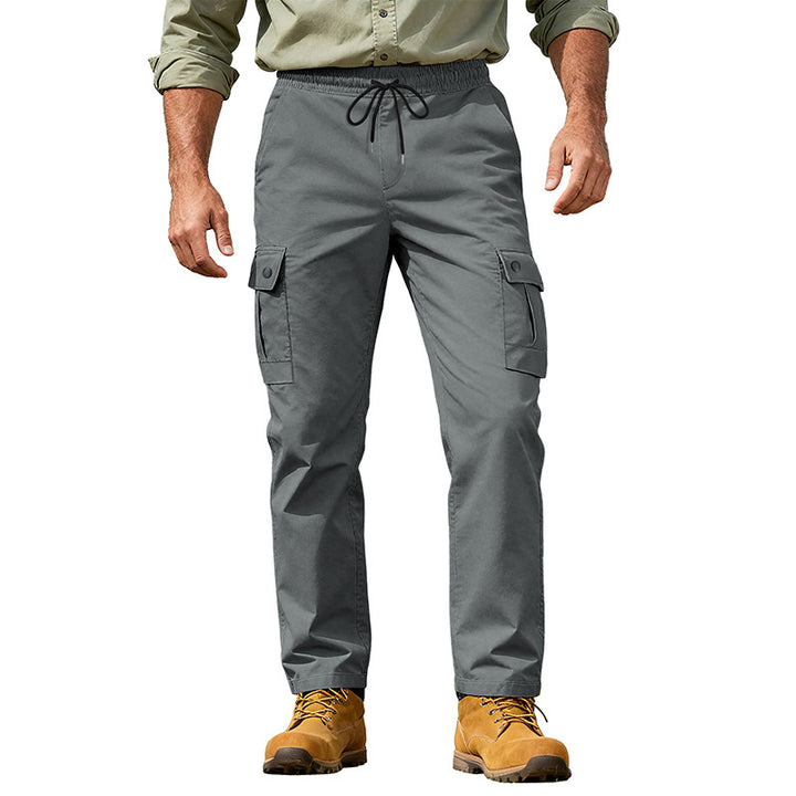 Men's robust leisure cargo pants with elastic waistband drawstring and multiple pockets StylebySassy