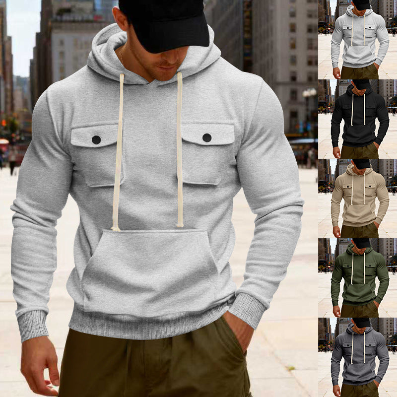 Men's urban hoodie with chest flaps, kangaroo pocket, and athletic fit StylebySassy