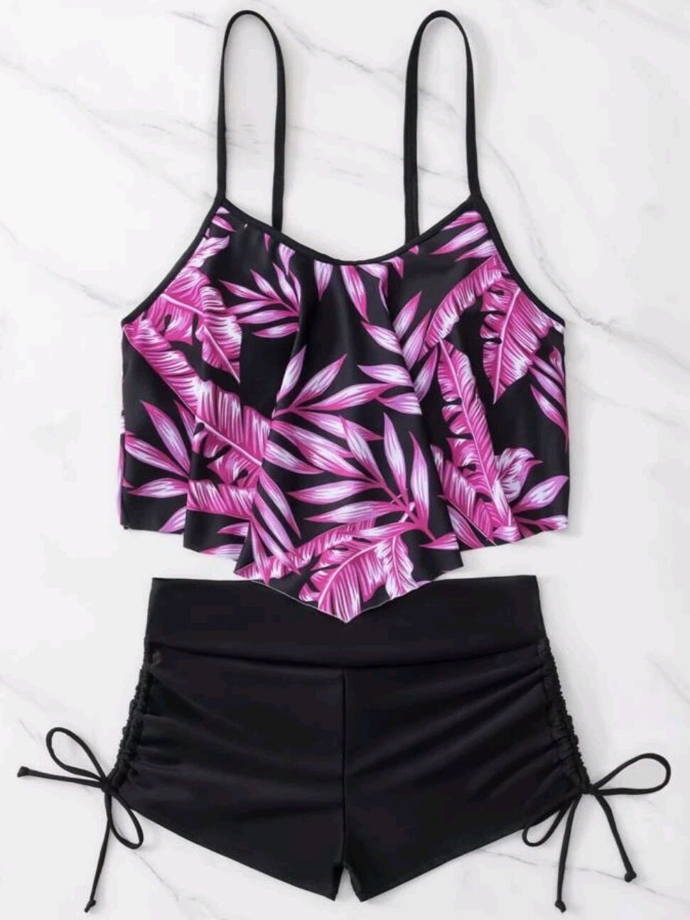 Women’s Sporty Tankini Set with Ruffles and Adjustable Straps StylebySassy